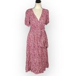 Ba&sh  Noemie Dress Women's Small Pink Red Midi V-Neck Short Sleeve Side Tie Photo 2