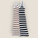 Women’s Striped Color block Black, White, and Tan Maxi Dress XL NWT Black Photo 2