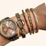 American Vintage Rose gold watch and bangle bracelet set vintage made in Japan bow bling crystal Photo 0
