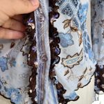 Bisou Bisou Y2K Paisley Blue Mixed Media Ruffled Hippie Vintage Button Down Blouse Sz L Photo 8