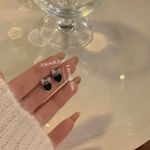 Chic Black Heart Stud Earrings with Rhinestone Accents Photo 3