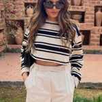 ZARA Black Ivory Striped Cropped Rustic Sweater Photo 0