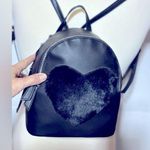 Faux Fur Heart Mini Backpack NWT 8”Wx 9” T faux leather silver hardware Black Photo 0