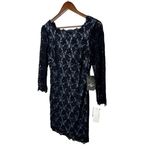 Adrianna Papell  Black Blue‎ Lace Illusion Beaded Cocktail Dress Size 4 Photo 4