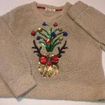 Wallflower Sz XL Sherpa Faux Fur Sequin Reindeer Cropped Sweater Tan Photo 0