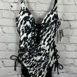 Bar III Heat Wave Push-Up Lace-Up Stretch V Neck One Piece Suit Black White S Photo 0