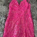 Lucy in the Sky  Mini Dress Sequin Pink Hot Deep V-Neck Open Back Strappy  Photo 0