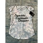 Chaser NWT!  Blue White Pink Tie Dye Sunsets Cocktails Dream Flutter Sleeve Tee M Photo 4