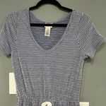 Caution to the Wind  blue white drawstring v-neck jumpsuit size M‎ Photo 3