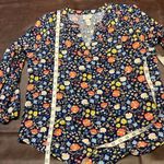 st. john's bay  Split Neck Floral Long Sleeve Rayon Blouse Women Small New Bright Photo 12