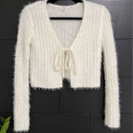 Garage  Ivory Fuzzy Tie Front Long Sleeve Sweater Cardigan Top Sz M EUC Photo 0