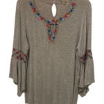 Democracy  Beige Embroidered Floral Trim Top Womens Size Medium Boho Photo 0
