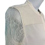 The Kooples White Crepe Leather Detail Floral Lace Long Sleeve Button Down Blouse XS Photo 7