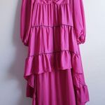 Venus Hi Low Ruffle Hot Pink Long Sleeve Puff Sleeve Dress Photo 1