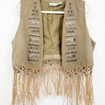 Styleworks Womens Vintage 90s Western Suede Fringe Vest Embellished Size XL Tan Photo 0