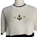 Buttons Vintage 90s Nautical Short Sleeve Sweater M White Knit Embroidered  Photo 1