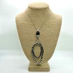 Hammered Silver Rings Pendant Necklace Black Bead Snake Chain Statement Piece Photo 0