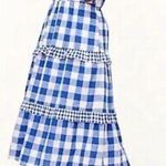 J.Crew Gingham Checked Tiered Flutter Sleeve MIDI Dress Blue White XL Photo 0