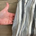 Ellison  Grey White Linen Stripe Short Sleeve Shift Dress Tassel Trim M Photo 8