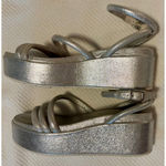 J/SLIDES Womens Quilt Ankle Strap Platform Leather Sandals Silver 6 Photo 6