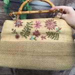 Liz Claiborne π Handbag, Embroidered, Raffia & Jute Photo 2
