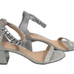 Badgley Mischka Jewel Silver sparkle sandal heels 8.5 Bracelet Ankle Strap Photo 2