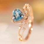 14K Rose Gold Plated Adjustable Blue Crystal Aquamarine Love Heart Ring for Women Photo 1