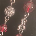 Long 42” Faceted Garnet Red Colored and Gunmetal Floral Beaded Strand Necklace Photo 4