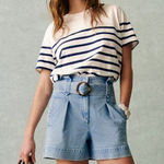 Sézane Conrad Short Sleeve Crew Neck Tee | Size Small | Cream/Navy Stripe Photo 0