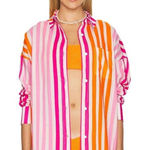 Beach Riot  Alexa‎ Striped Button Down Shirt in Sunset Size S/M Swim Coverup Photo 0