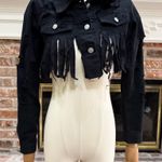 Thrill Jeans Black Distressed Denim Jacket Size M Photo 0
