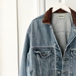 Guess  Vintage 90s Medium Light Wash Trucker Denim Jacket Leather Trim Collar M Photo 1