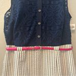 ⭐️Alyx navy blue lace and striped belted button front collared dress size 10 Photo 9