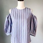 Storets | Striped Cold Shoulder Balloon Sleeve Top Photo 0