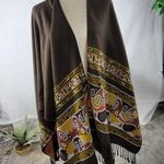 Womens Kimono Wrap Sweater 52"x 66" Brown Paisley Fringe Hem Elegant Scarves Photo 0