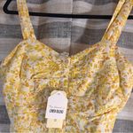 Monteau ‎ Yellow Floral Button Front Linen Blend Tank Top Size XL Photo 4