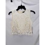 AQUA  Eyelet Crop Top Sleeveless Pom Pom‎ Trim Ivory White XS Photo 4