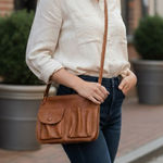 NEW By Anthropologie CAMEL Vegan Leather Crossbody Bag 2 SEPARATED COMPARTMENT Brown Photo 0