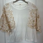 Free People NWT  White T-shirt Gold moon stars embroidered angel sleeves … Photo 3