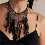 Free People  Cranston Bohemian Western Grunge Bib Leather Fringe Necklace - NEW Photo 0