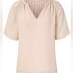 NEW Cream Colored Split V Neck Pleated Loose Fit Flutter Sleeve Tunic Blouse Size L Photo 3