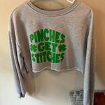 Pinches Get Stitches Cropped Sweater Sweatshirt XS Gray Photo 0