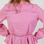 Stine Goya Medium Shirley Top Stars Pink Long Sleeve Peplum Open Back Blouse Photo 0