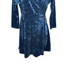 Lulus Women’s Blue Crushed Velvet Wrap Dress Size L Fit & Flare Holiday Party Photo 2