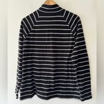 Loft  Waffle Knit Mock Neck Top Black and White Stripe Cute Button Detail Photo 2