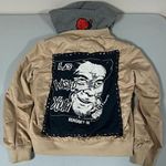 Beige Tan ‘LA’S Wasted Youth’ Punk Band Patch Studded Bomber Jacket Hoodie Coat Size M ⛓️ Size M Photo 0
