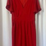 SheIn Solid Red Plunge Neckline Romper Barbie Jumpsuit Flutter Sleeves Size Small Photo 2