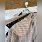 White+Warren Cardigan Womens Cashmere Open Beige Black Stripe Tie Hooded small Tan Photo 7