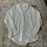 None Women’s Oversized White Sequin Button Down Top Size XXL Photo 0