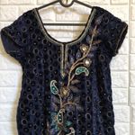 Custom‎ made beaded velvety Sari Kurta tunic top or dress Salwar Kameez Blue Photo 6